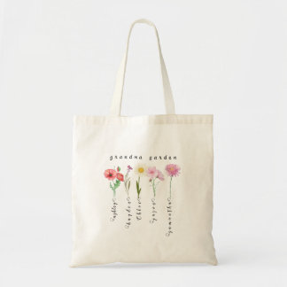 Personalised grandma garden birth flowers  tote bag