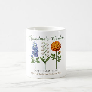 Personalised Grandma Gift Crochet Birth Flowers Coffee Mug