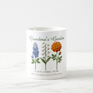 Personalised Grandma Gift Crochet Birth Flowers Coffee Mug