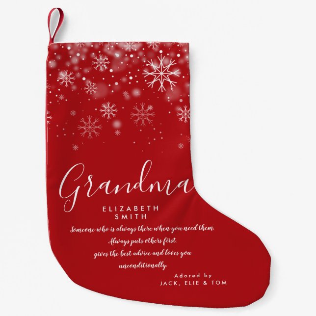 Personalised Grandma Granny Quote Holiday Snow Small Christmas Stocking (Front)