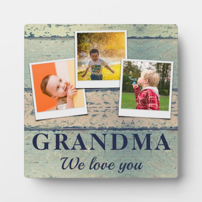Personalised Grandma Kids Children 3 Photo Collage Plaque (Front)