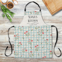 Personalised Grandma Kitchen Blue Gingham Floral