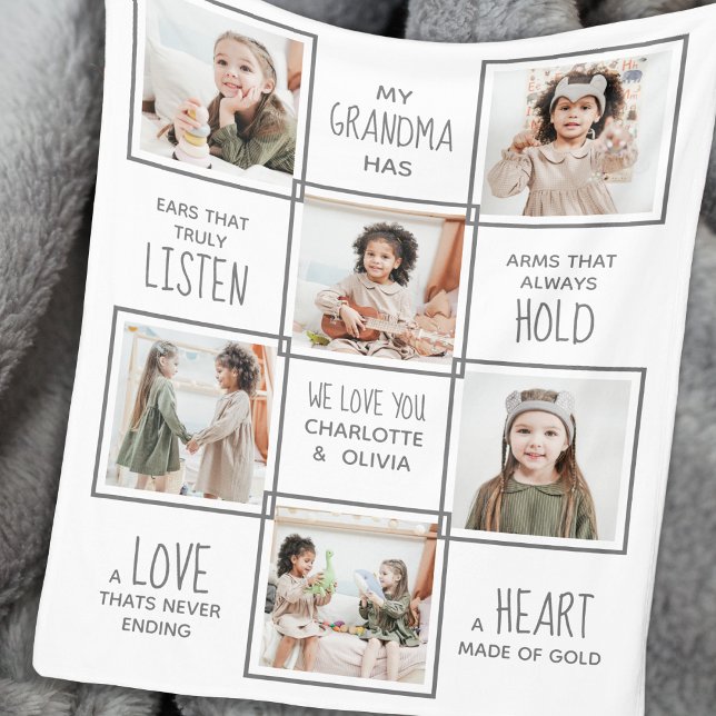 Personalised Grandma Photo Collage Grandmother Fleece Blanket (Creator Uploaded)