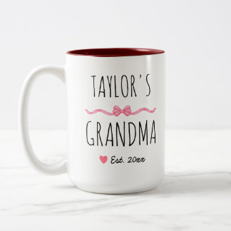 Personalised Grandma Pink Bow Name and Est. Year Two-Tone Coffee Mug