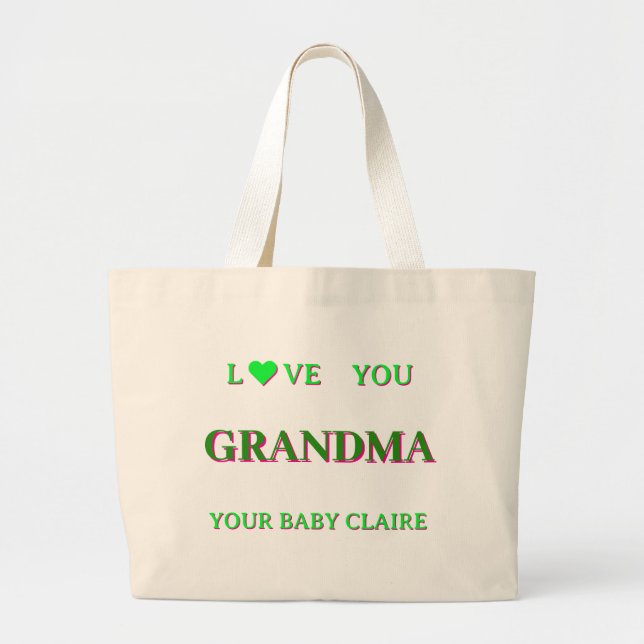 Personalised Grandma Script Large Tote Bag GREEN (Front)