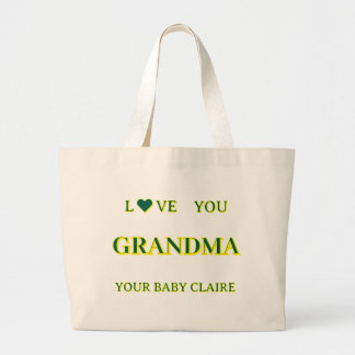 Personalised Grandma Script Large yellow & green Large Tote Bag