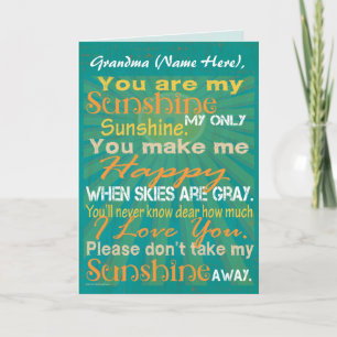 Personalised Grandma, You are my Sunshine Greeting Card