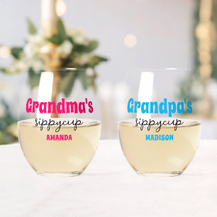 Personalised Grandma's and Grandpa's Sippy Cup Stemless Wine Glass