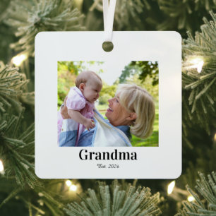 Personalised Grandma's First Christmas Baby Photo Metal Tree Decoration