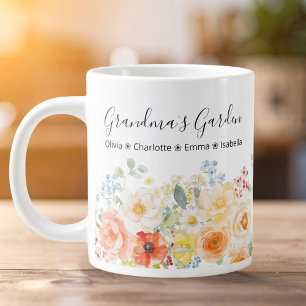 Personalised Grandma's Flower Garden Sunny Floral  Large Coffee Mug