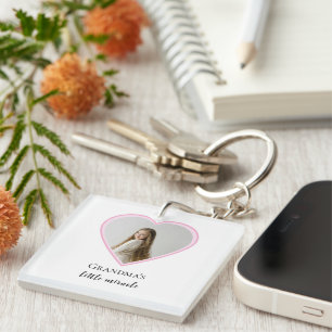 Personalised Grandma's Little Miracle Heart Photo  Key Ring