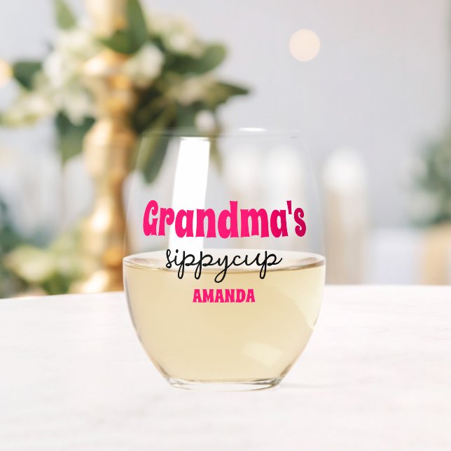 Personalised Grandma's Sippy Cup Stemless Wine Glass (Insitu (Wedding))