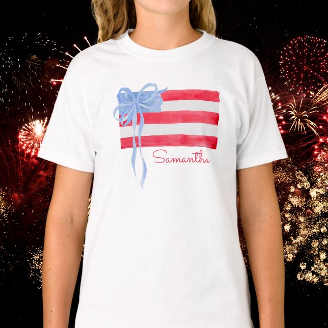 Personalised Grandmillennial Patriotic Bow Flag  T-Shirt (Creator Uploaded)
