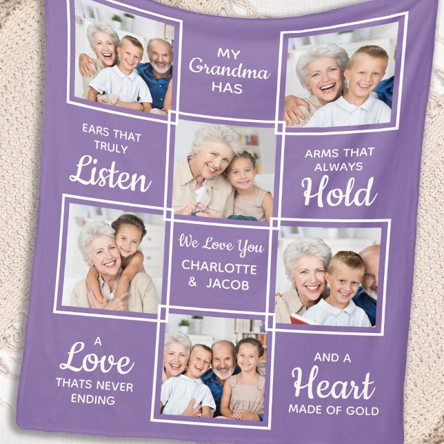 Personalised Grandmother Love You Grandma 6 Photo Fleece Blanket (Creator Uploaded)