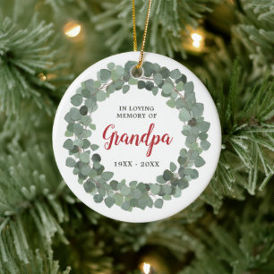 Personalised Grandpa Memorial Rustic Sage Wreath Ceramic Ornament