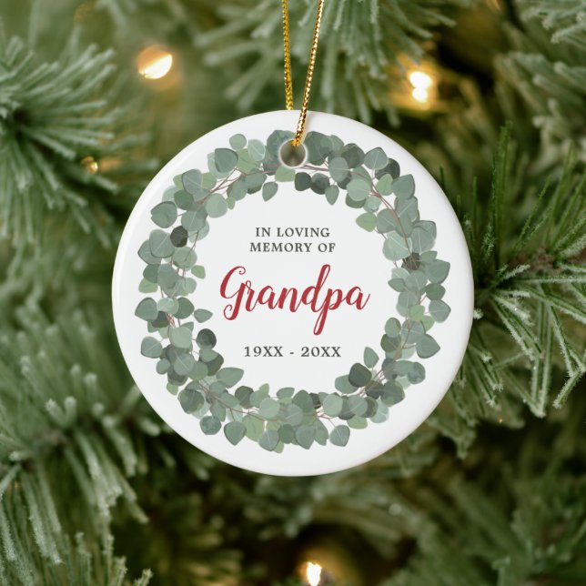 Personalised Grandpa Memorial Rustic Sage Wreath Ceramic Ornament (Tree)