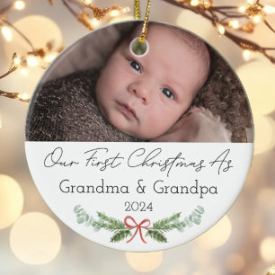 Personalised Grandparents First Christmas Photo Ceramic Ornament