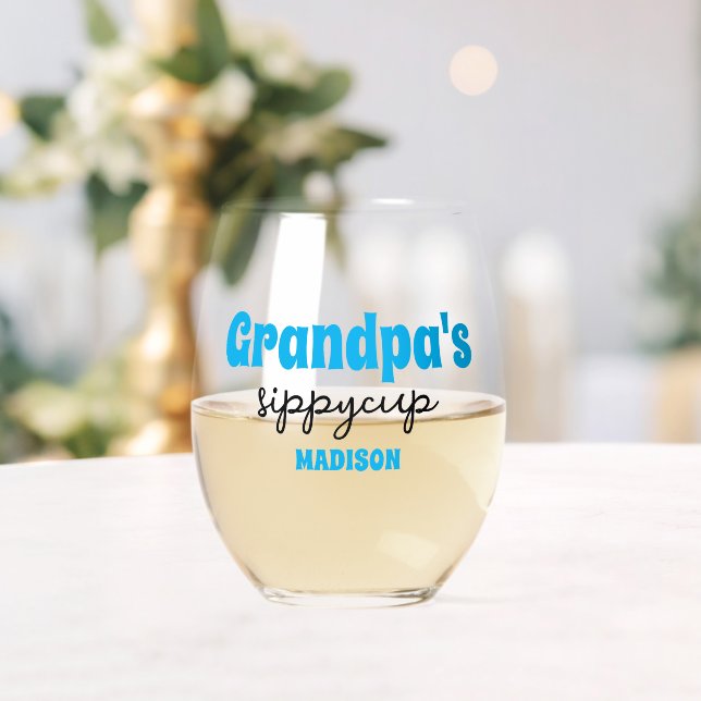 Personalised Grandpa's Sippy Cup Stemless Wine Glass (Insitu (Wedding))