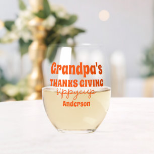 Personalised Grandpa's Thanksgiving Sippy Cup Stemless Wine Glass