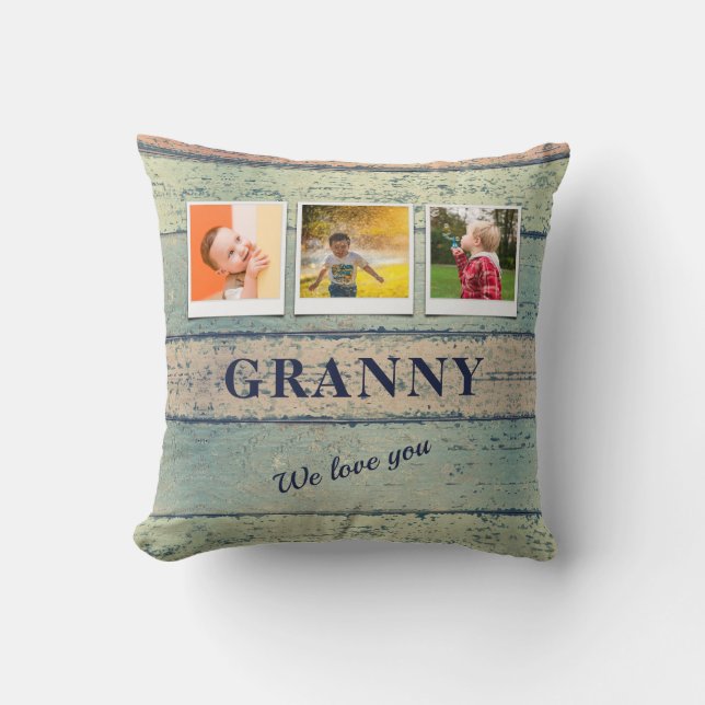 Personalised Granny Grandchildren 3 Photo Collage Cushion (Front)