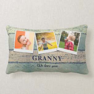 Personalised Granny Grandchildren 3 Photo Collage Lumbar Cushion