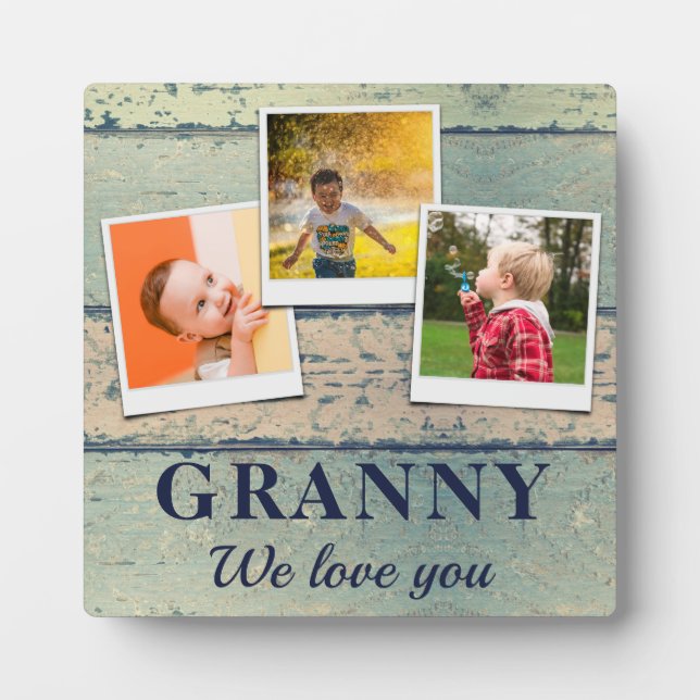 Personalised Granny Kids Children 3 Photo Collage Plaque (Front)