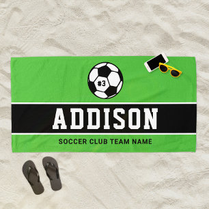 Personalised Grass Green Soccer Player Name Beach Towel