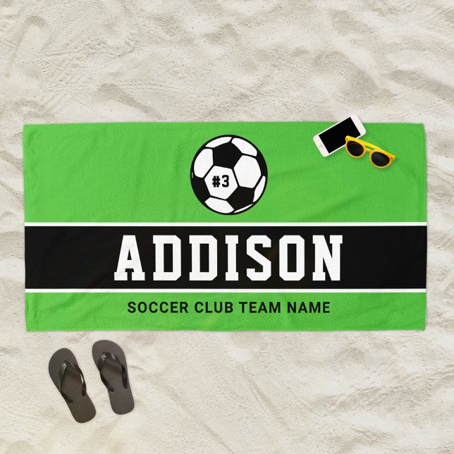 Personalised Grass Green Soccer Player Name Beach Towel (Creator Uploaded)