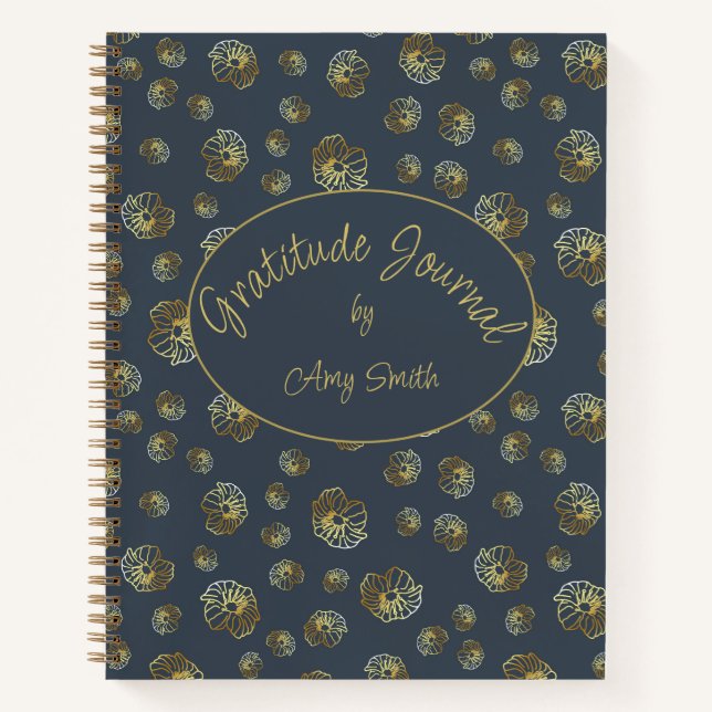Personalised Gratitude Journal With Gold Flowers (Front)