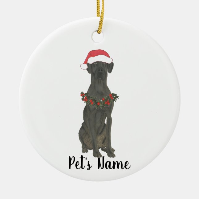 Personalised Great Dane (Black) Ceramic Ornament (Front)