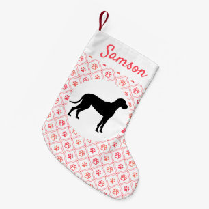 Personalised Great Dane Red Paw Tile Pattern Small Christmas Stocking