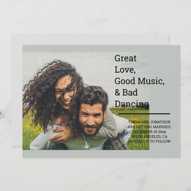 Personalised Great Love, Good Music, & Bad Dancing Save The Date (Front/Back)