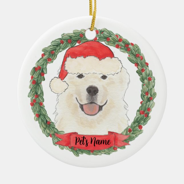 Personalised Great Pyrenees Christmas Ceramic Ornament (Front)