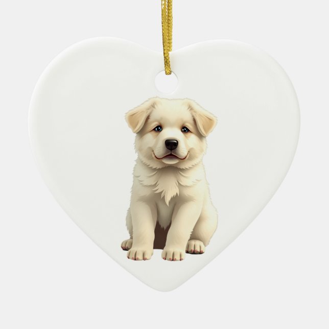 Personalised Great Pyrenees Puppy Ceramic Ornament (Front)
