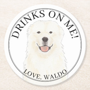 Personalised Great Pyrenees Wedding  Round Paper Coaster