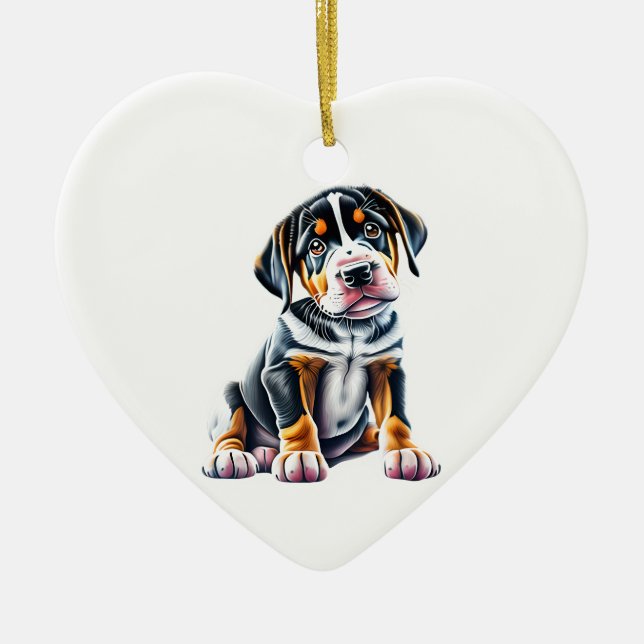 Personalised Greater Swiss Mountain Dog Puppy Ceramic Ornament (Front)