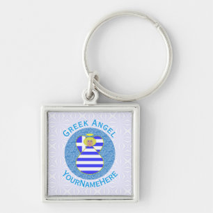 Personalised Greek Blonde Angel Flag Key Ring