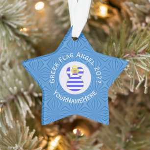 Personalised Greek Blonde Angel Hanukkah Flag Ornament