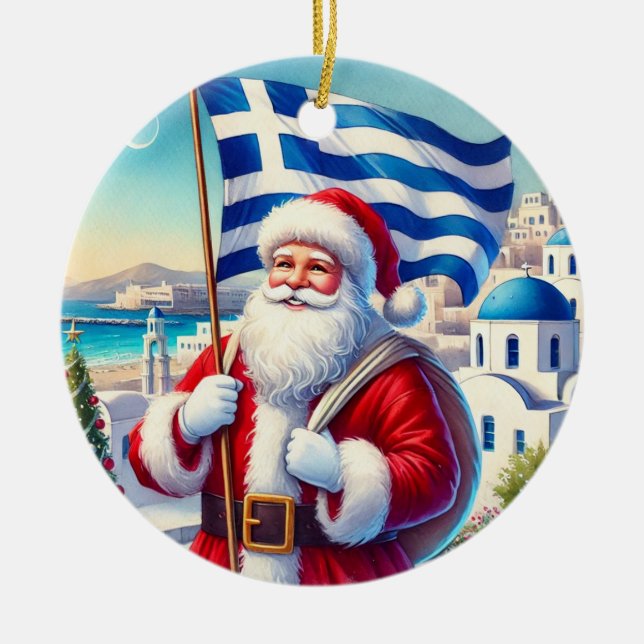 Personalised Greek Santa Christmas Ornament (Front)