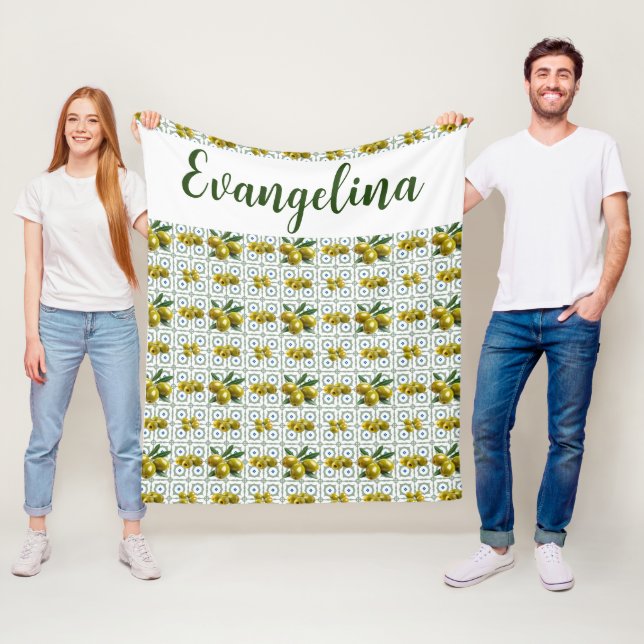 Personalised Greek Tiled Olives Fleece Blanket (In Situ)