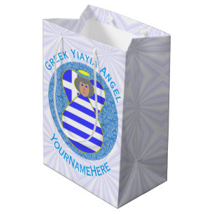 Personalised Greek Yiayia Angel Flag Medium Gift Bag