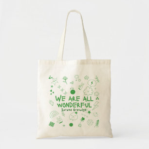 Personalised Green All Wonderful Doodle Coquette Tote Bag