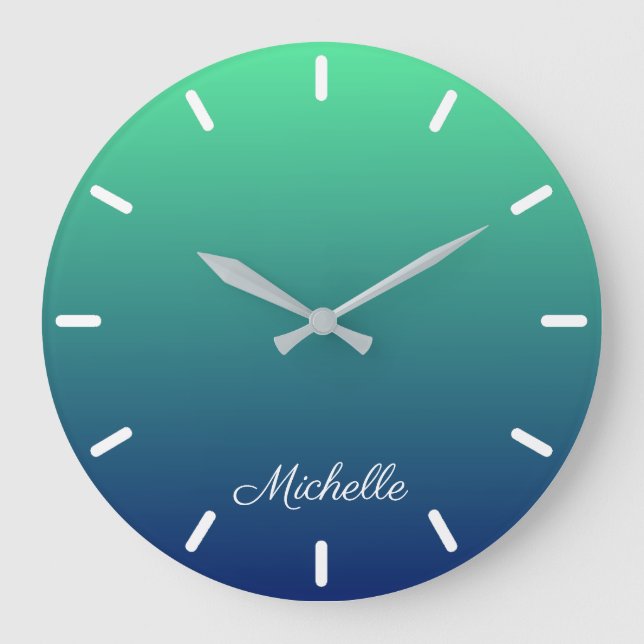 Personalised green and blue ombre large clock (Front)
