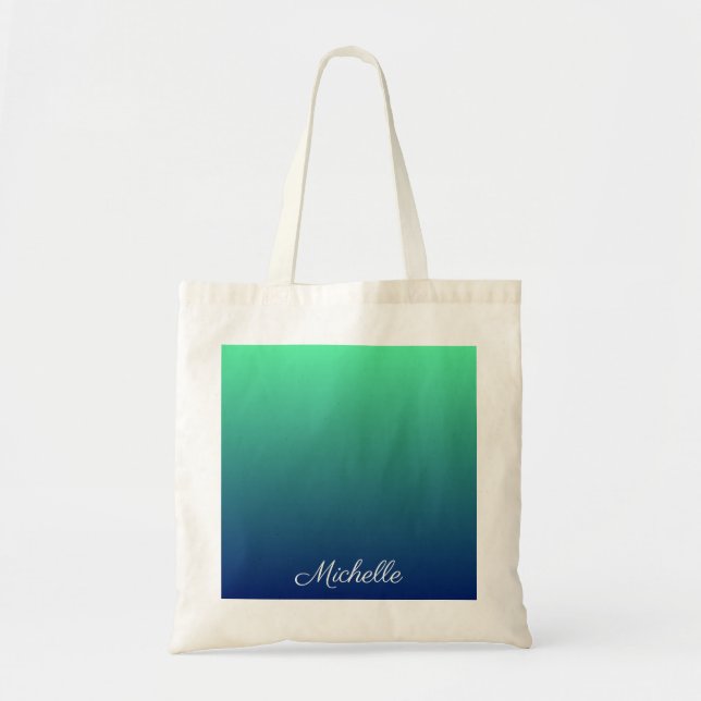 Personalised green and blue ombre tote bag (Front)