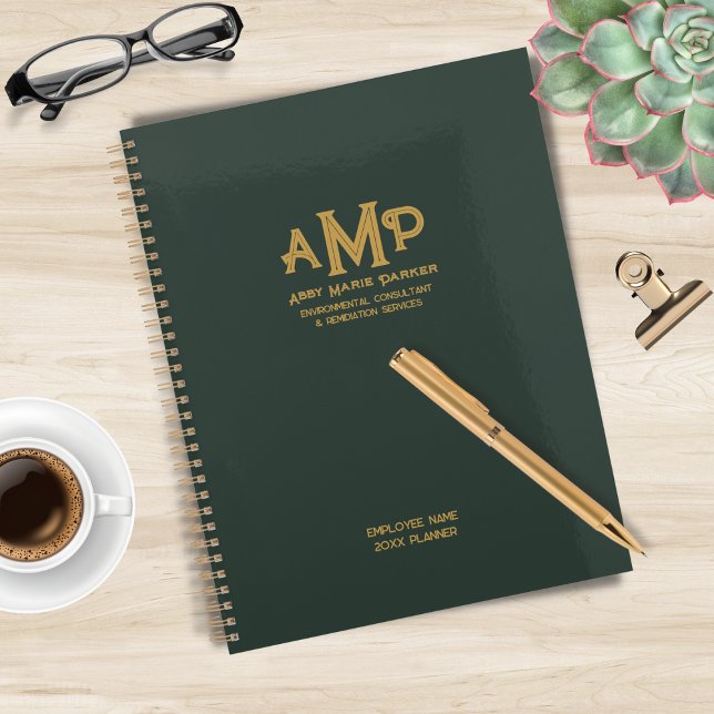 Personalised Green and Gold 3 Letter Monogram Logo Planner (Creator Uploaded)