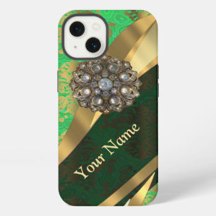 Personalised green and gold damask pattern iPhone case