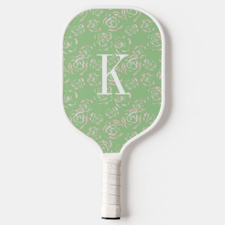 Personalised Green and Pink Floral Monogram Pickleball Paddle