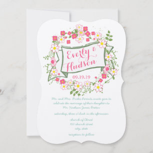 Personalised Green and Pink Garland Wedding Invitation