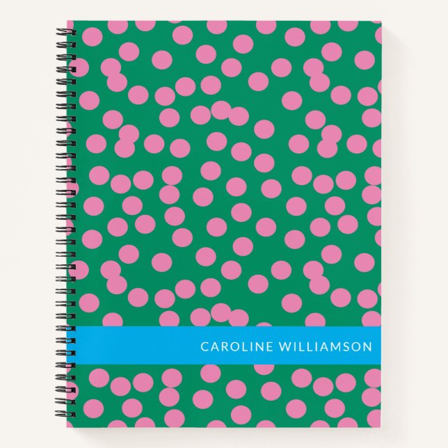 Personalised Green and Pink Polka Dot Stylish Notebook (Front)