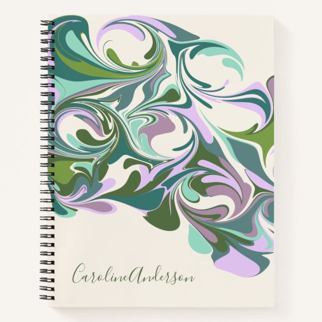 Personalised Green and Purple Marble Swirl Name Notebook (Front)